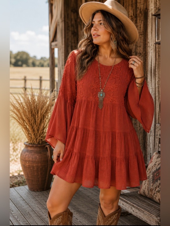 Umgee Dresses & Skirts - Umgee dress, ballon Sleeves coral size XL